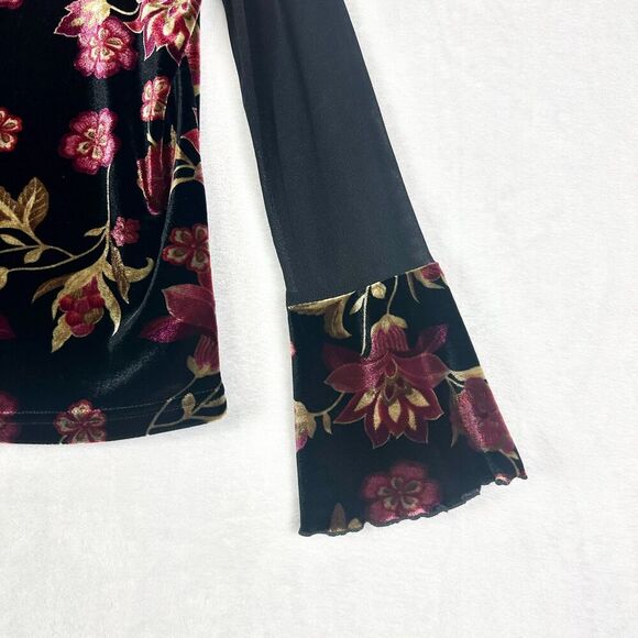 Vintage Velvet Mesh Flare Sleeve Top Large Whimsigoth Dark Floral Grunge Fairy - Picture 3 of 6